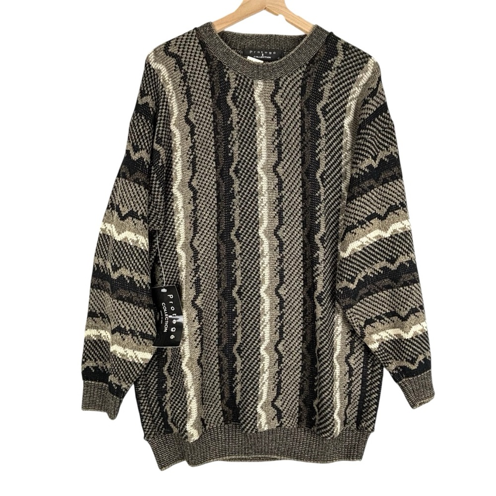NEW Vintage Protege Collection Sweater Mens‎ Large Brown Geometric Crewneck